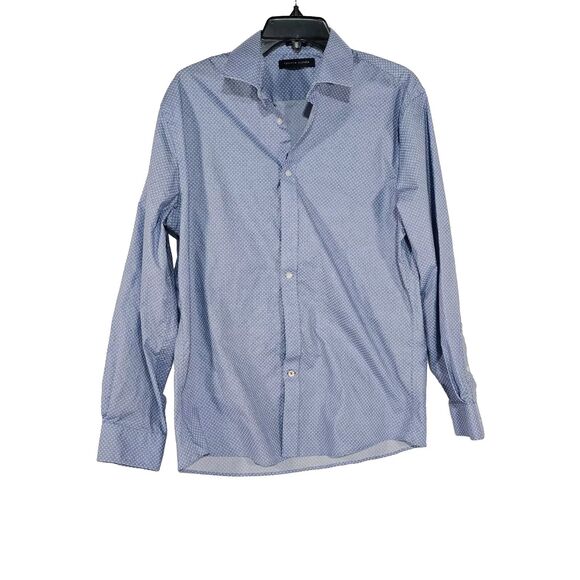 Tommy Hilfiger Mens 16 32/33 L Blue Slim Fit Stretch Button Front Shirt - Picture 2 of 8